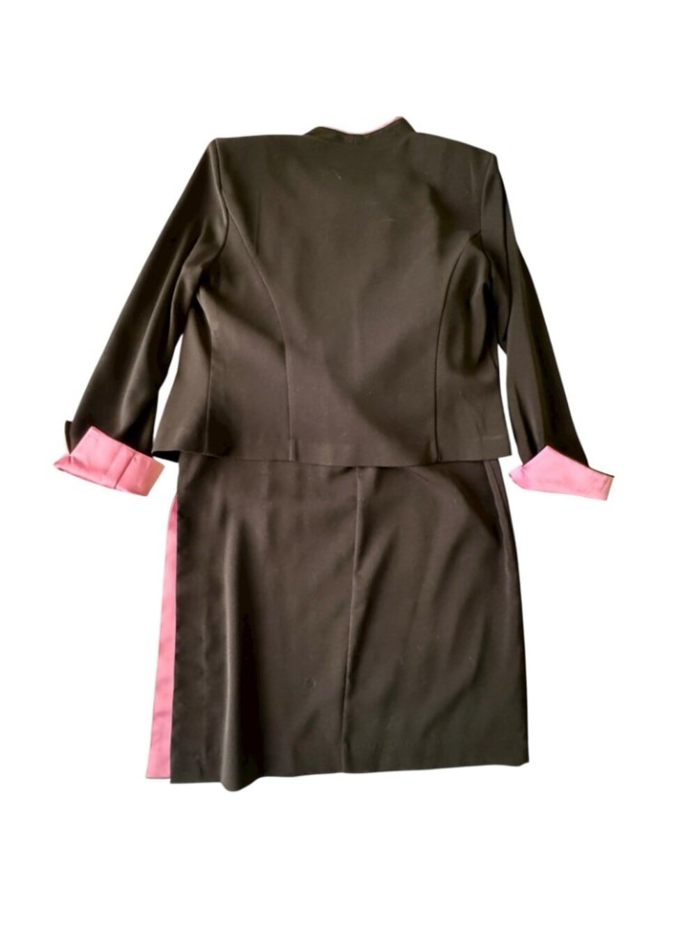 Mid-Century Style Suit 3pc Women's Sz 8 Jacket Black Knit Pink Satin Midi Skirt - Picture 3 of 16